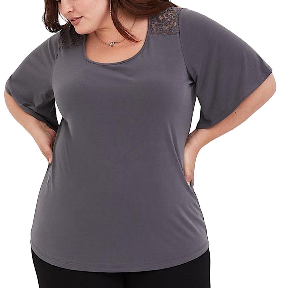 TORRID: Grey Lace Jersey Knit Tee / Blouse -Size 1 / 1X